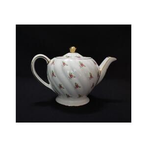 Vintage Sadler teapot #1593 swirl body pink rose & gold trim
